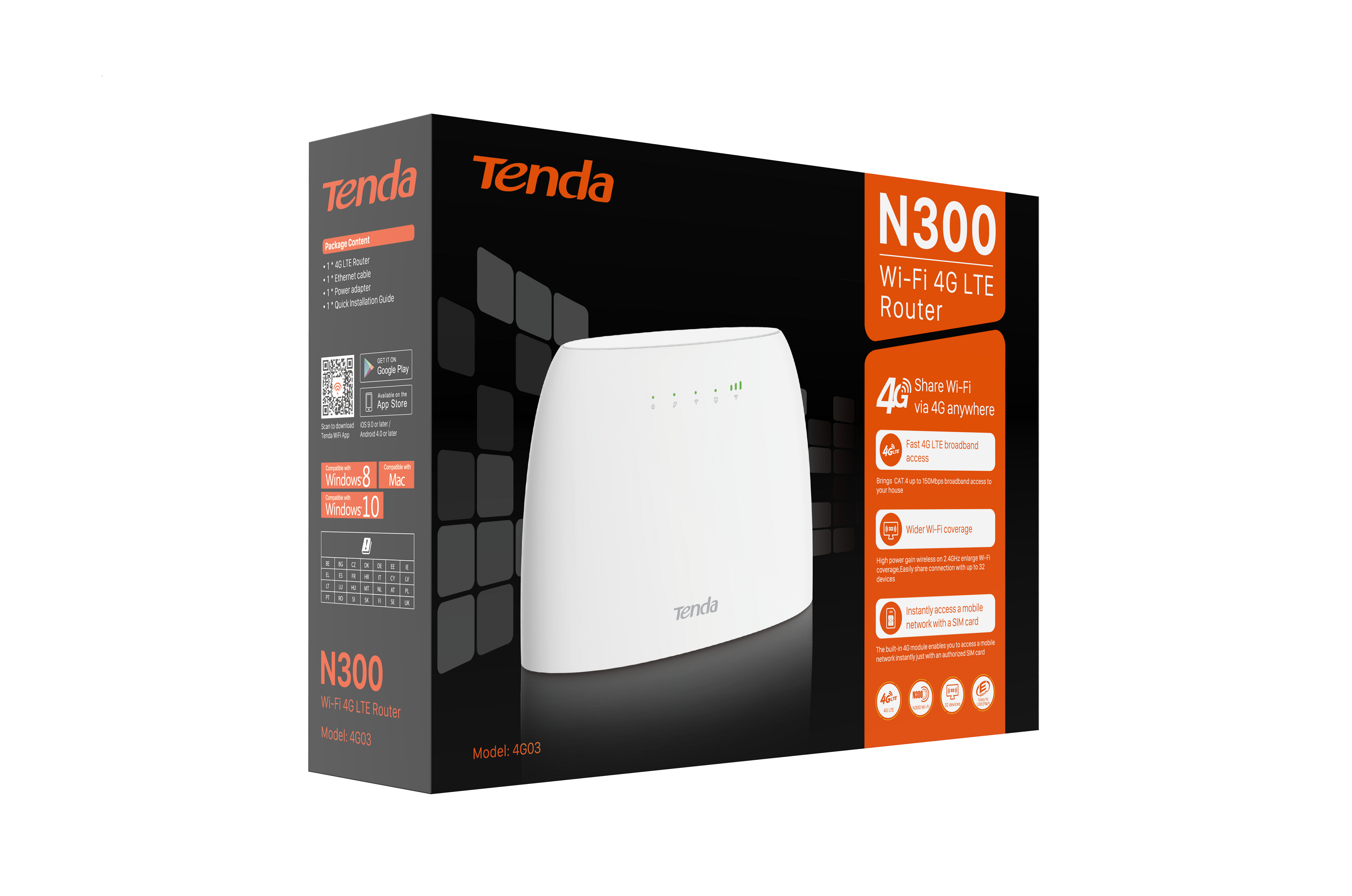 TENDA 4G03 N300 3G/4G LTE ROUTER(SIM KART TAKILIR)