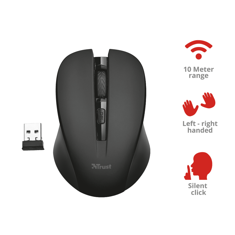 TRUST MYDO SESSİZ KABLOSUZ 1800DPI OPTIK MOUSE SİYAH