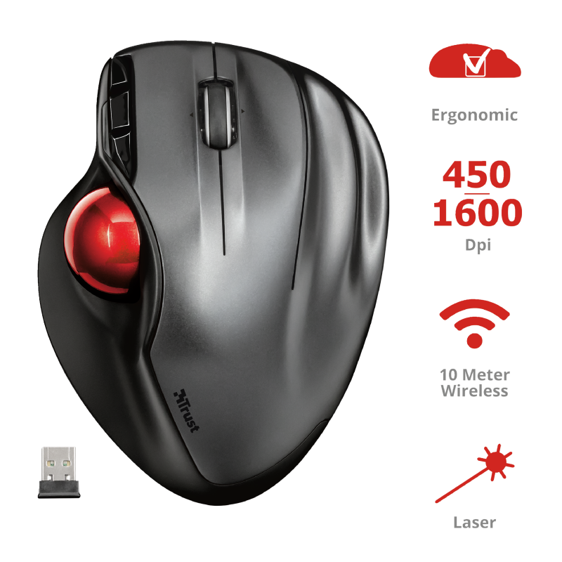 TRUST SFERIA TRACKBALL 1600DPI KABLOSUZ MOUSE SİYAH (23121)