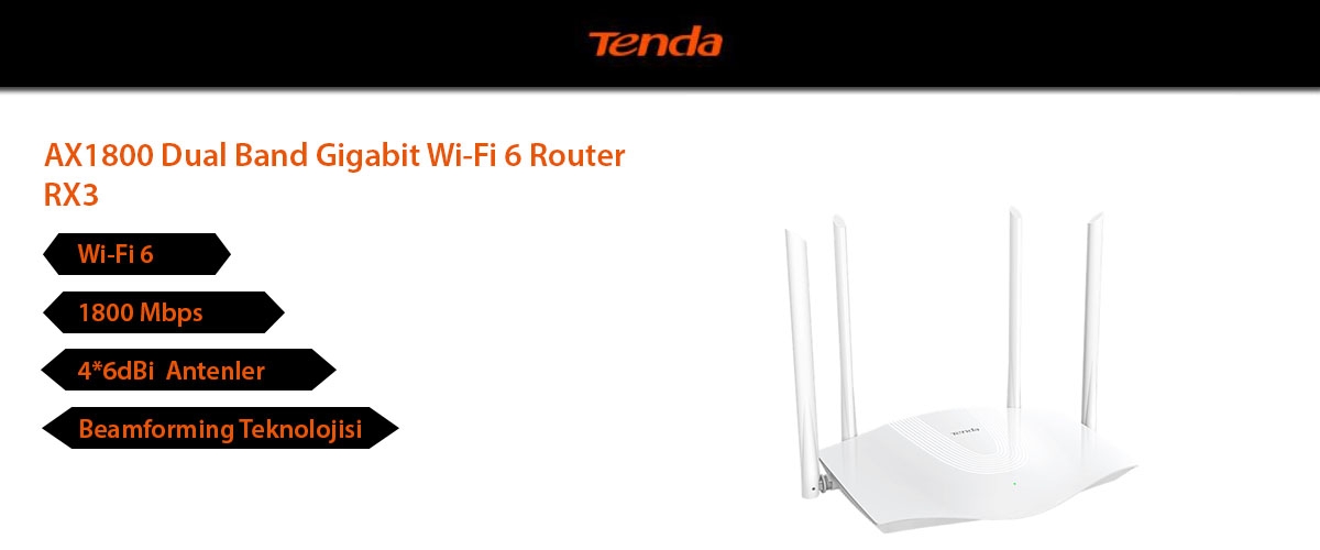 TENDA RX3 4 PORT AX1800 DUALBAND ROUTER WIFI6