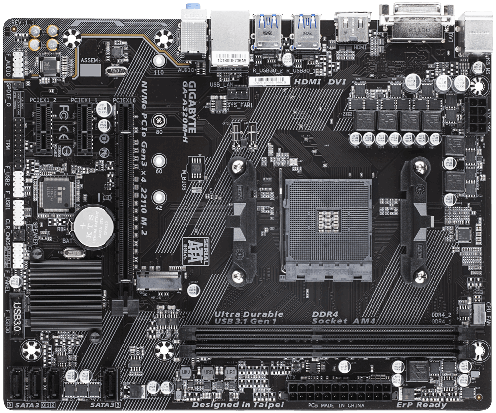 GIGABYTE GA-A320M-H AM4 DDR4 DVI HDMI mATX