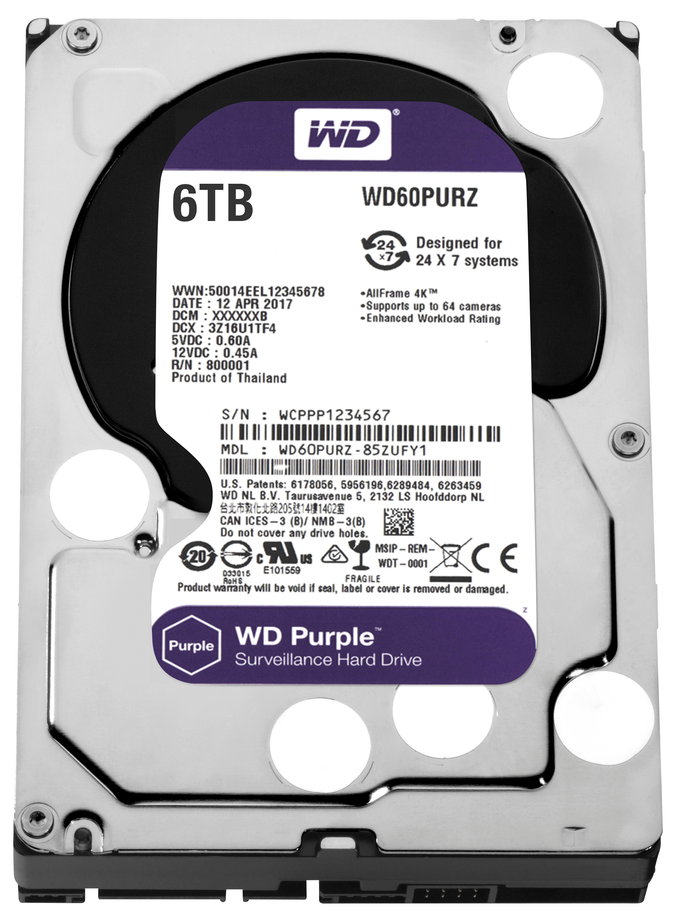 6TB WD Purple SATA 6Gb/s 64MB DV 7x24 WD60PURZ