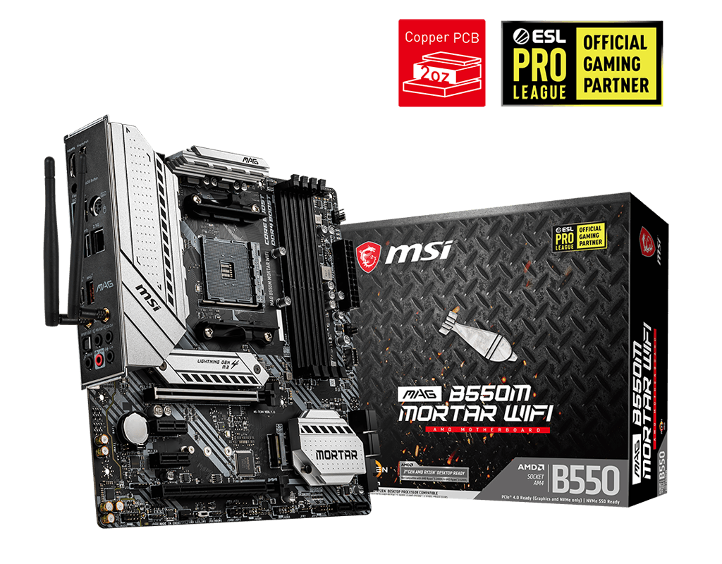 MSI MAG B550M MORTAR WIFI DDR4 4400(OC)Mh MATX AM4