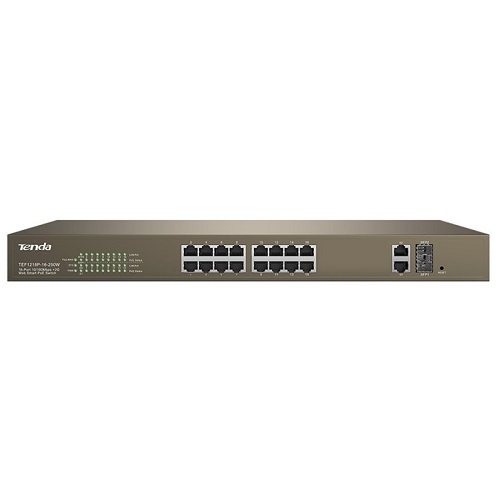 TENDA TEF1218P-16-250W 16 PORT 10/100 2 PORT GIGABIT 16 PORT POE SWITCH 1 SFP (250W)